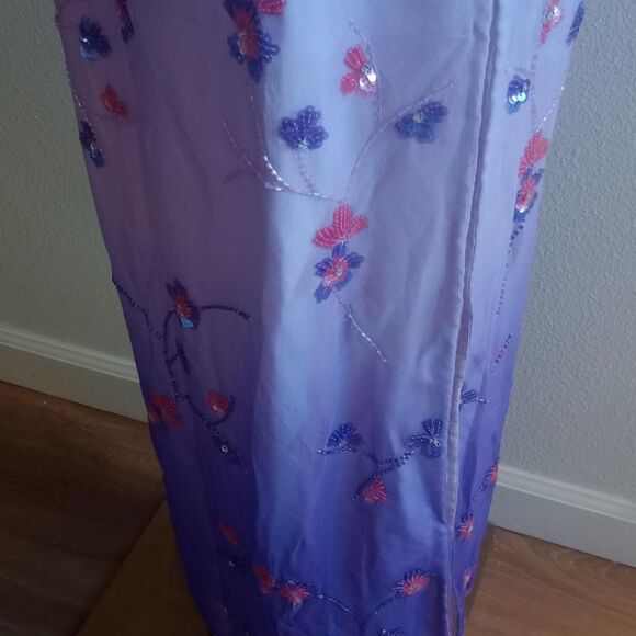 Y2K Silk Beaded Sequin Ombré Fairy Prom Dress - Picture 4 of 6